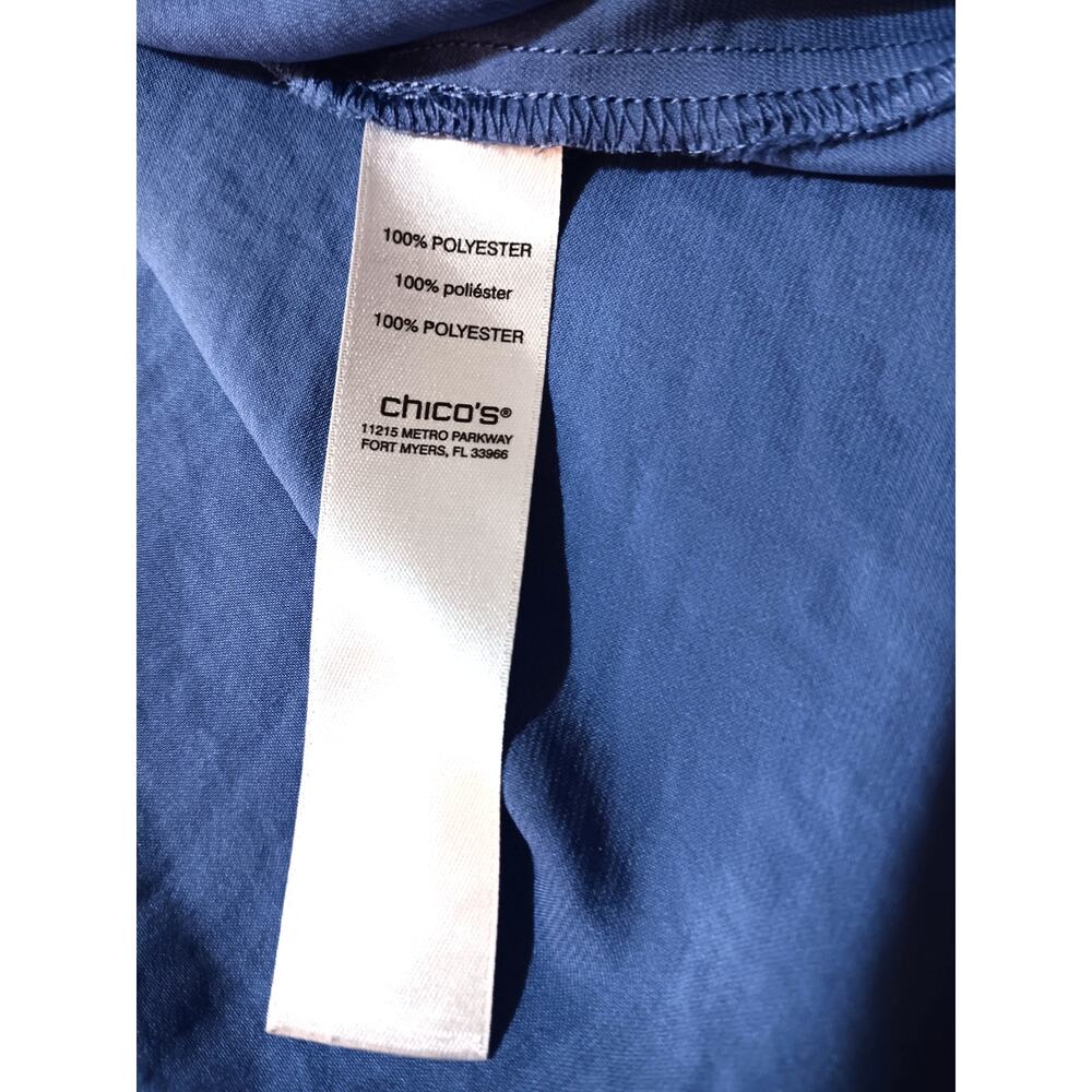 CHICO'S 2 Blouse Top Light Satin Front Panel Flowy LG Periwinkle Blue 3/4 Sleeve - Picture 7 of 9